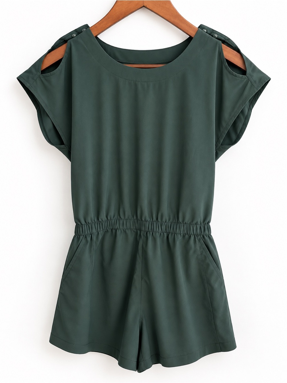 Zella Forest Green Short-Sleeve Elastic-Waist Romper